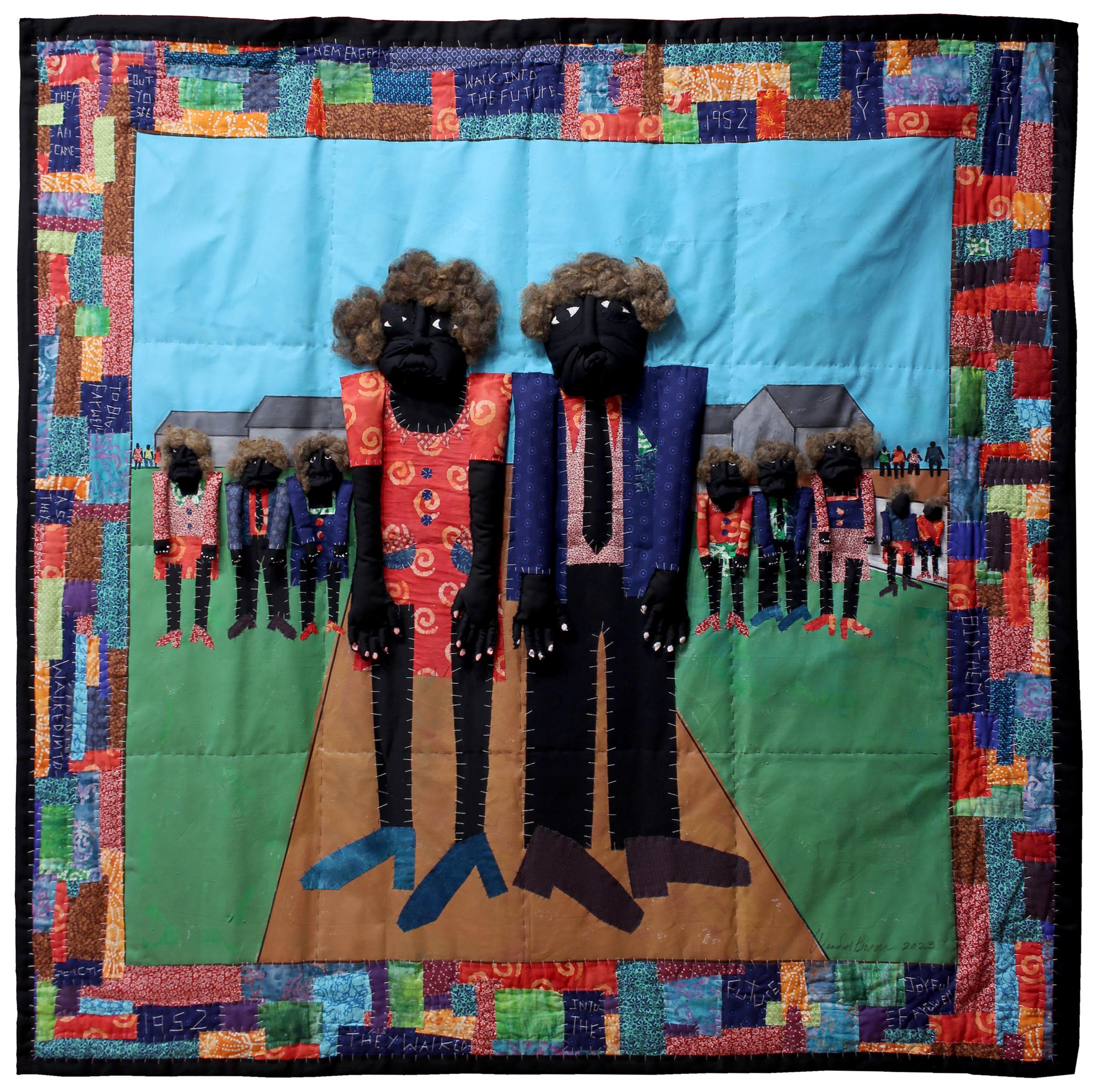 Wendell George Brown Figurative Sculpture - 'The Joyous Farewell into the Future' - quilt - Negro Spirituals - figures