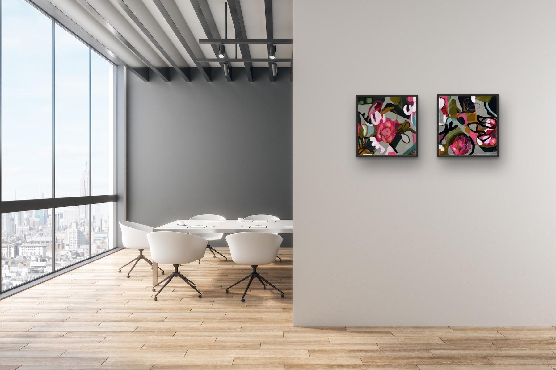 Beatrice, Portia, Diptych, original landscape painting, floral art, abstract - Painting by Wendi Weller