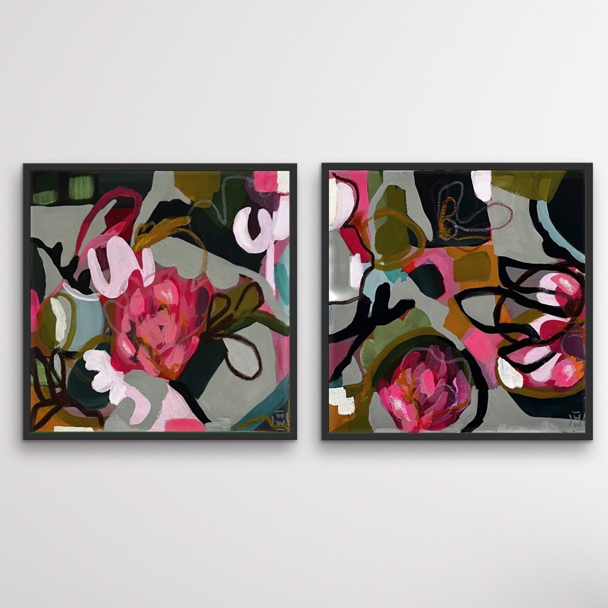 Wendi Weller Landscape Painting - Beatrice, Portia, Diptych, original landscape painting, floral art, abstract