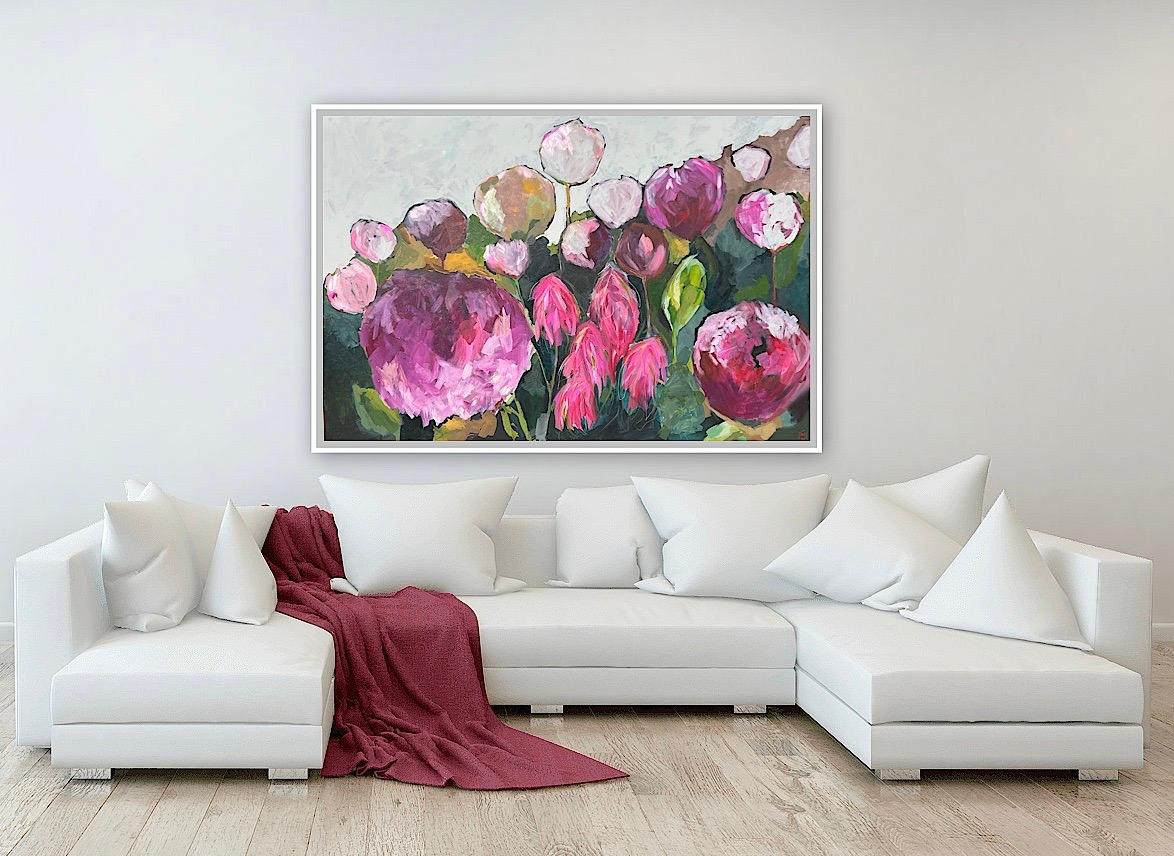 Cordelia, floral art, affordable art, original art, pink art, abstract art - Painting by Wendi Weller