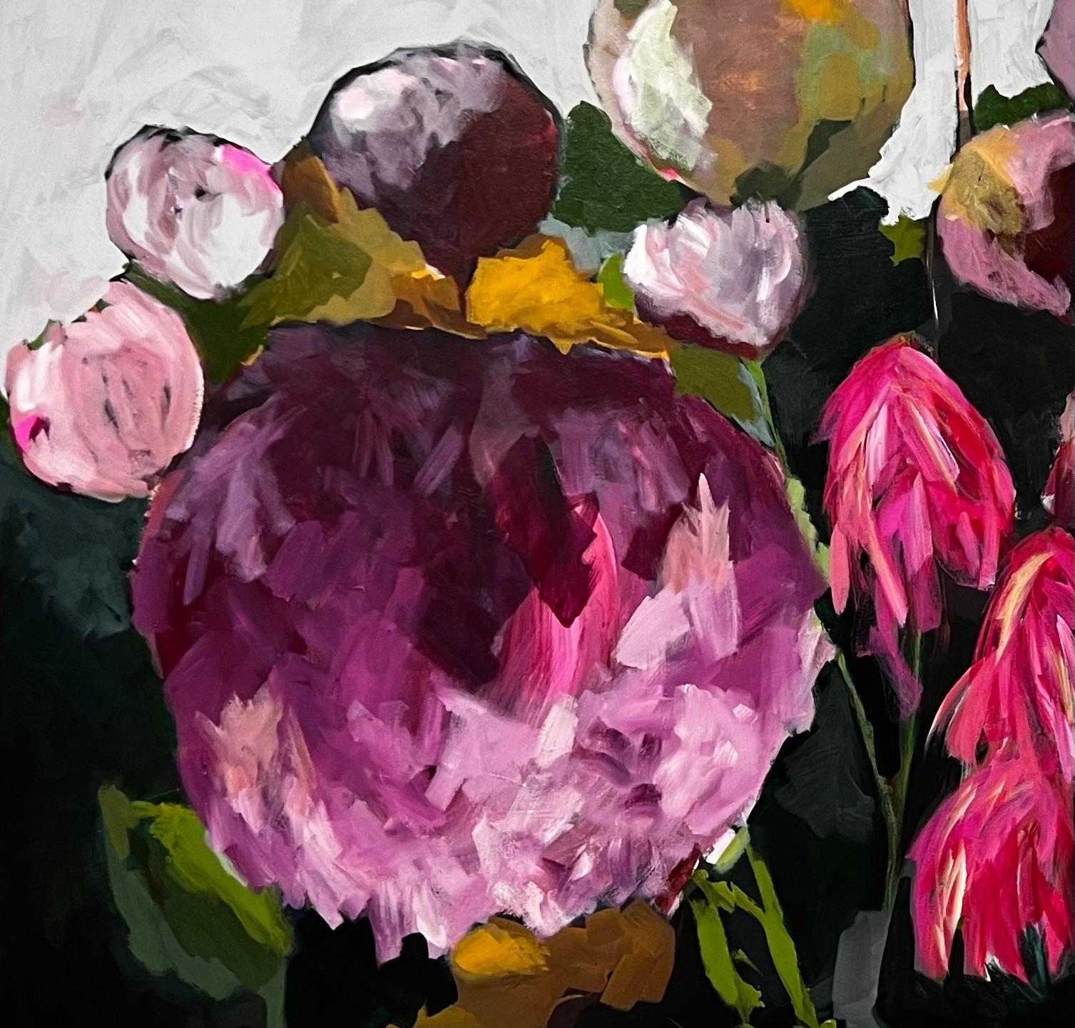 Cordelia, arte floral, arte asequible, arte original, arte rosa, arte abstracto - Painting Contemporáneo de Wendi Weller