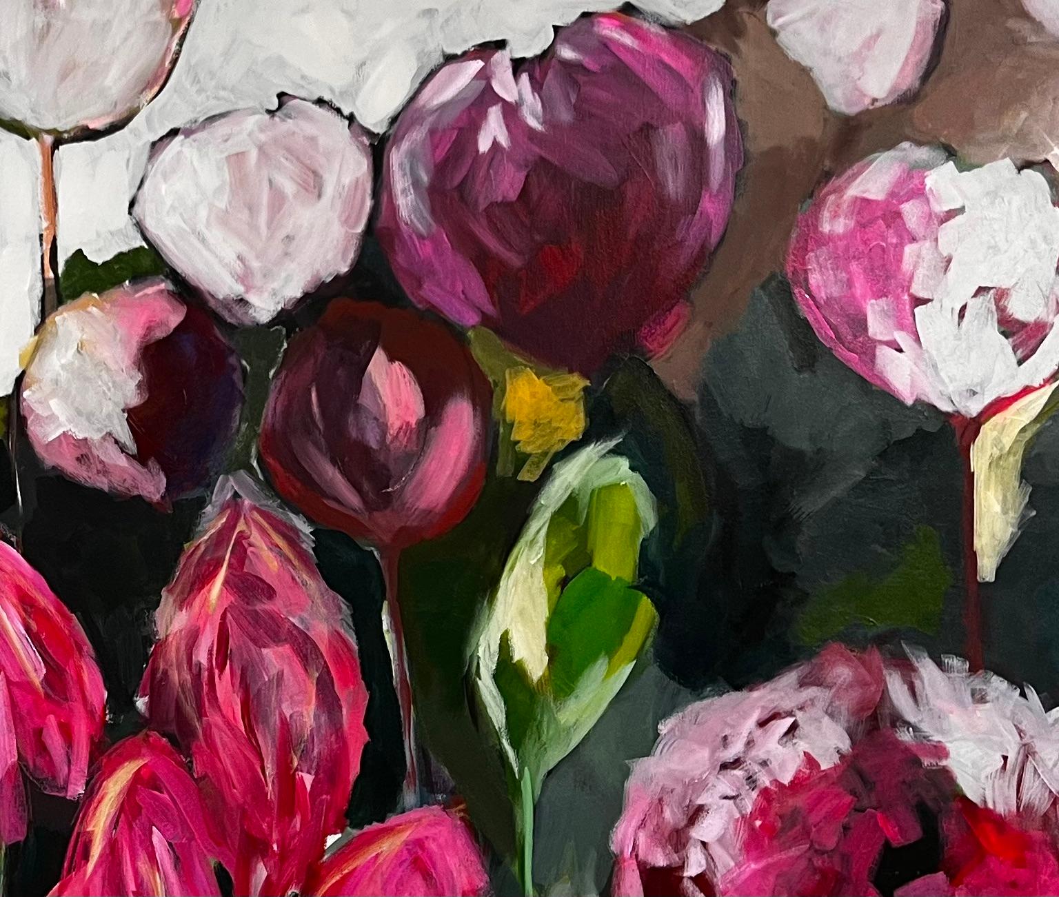 Cordelia, arte floral, arte asequible, arte original, arte rosa, arte abstracto - Still-Life Painting Marrón de Wendi Weller