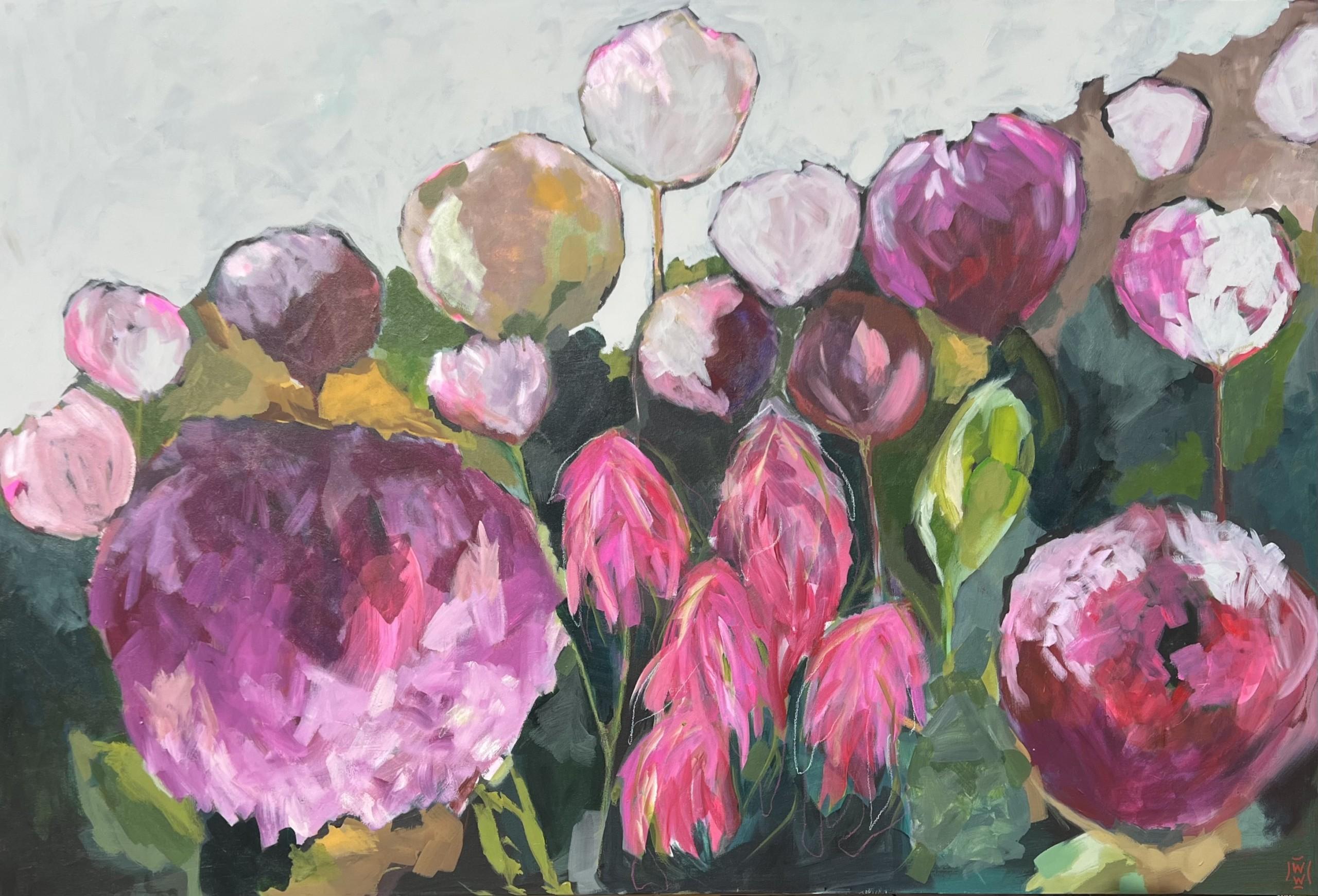 'Cordelia' es una pintura abstracta original sobre lienzo de la artista contemporánea Wendi Weller. Acrílico y pastel al óleo sobre lienzo enmarcado Tamaño de la imagen: A:100 cm x A:150 cm Tamaño completo de la obra enmarcada: A:103,5 cm x A:153,5