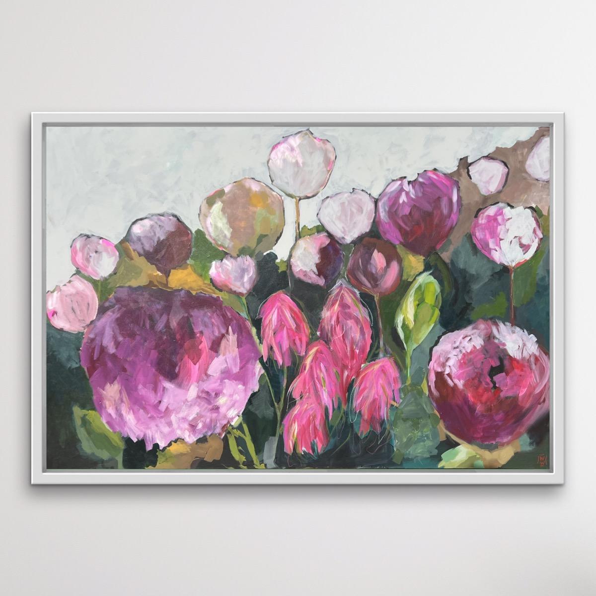 Cordelia, arte floral, arte asequible, arte original, arte rosa, arte abstracto en venta 1