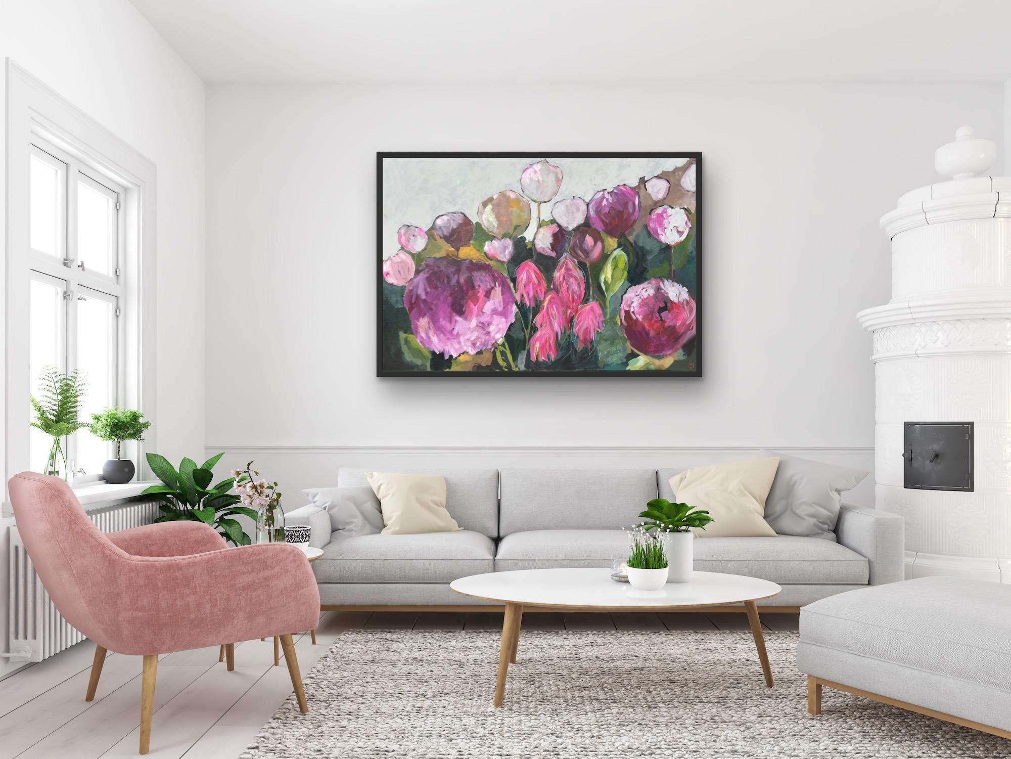 Cordelia, arte floral, arte asequible, arte original, arte rosa, arte abstracto en venta 3
