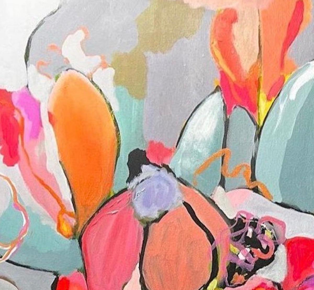 Desdemona, Abstract Floral Painting, Contemporary Flower Art, Pink and Grey Art For Sale 2