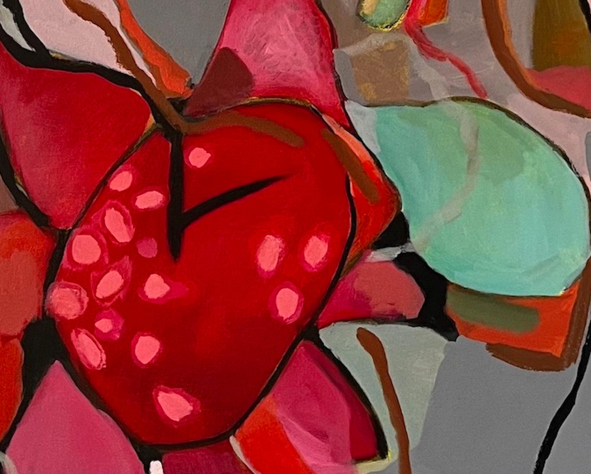 Ophelia, floral art, abstract art, affordable art, original art, red/green art - Contemporary Painting by Wendi Weller