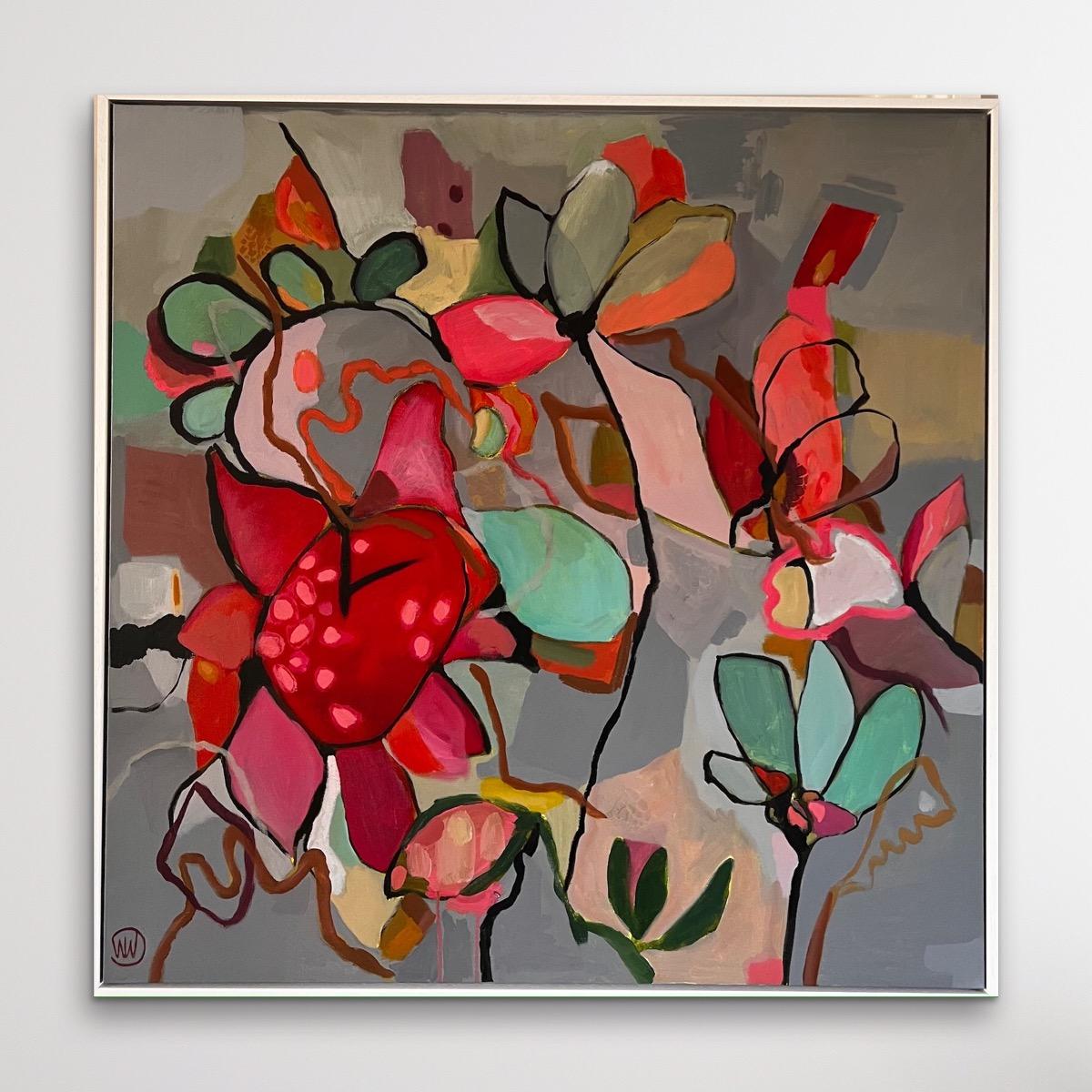 Ofelia, arte floral, arte abstracto, arte asequible, arte original, arte rojo/verde en venta 3