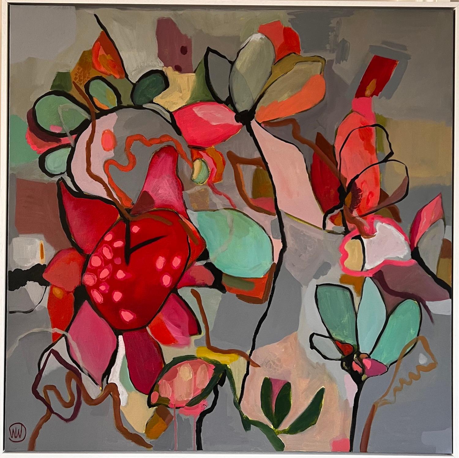 Wendi Weller Still-Life Painting - Ophelia, floral art, abstract art, affordable art, original art, red/green art
