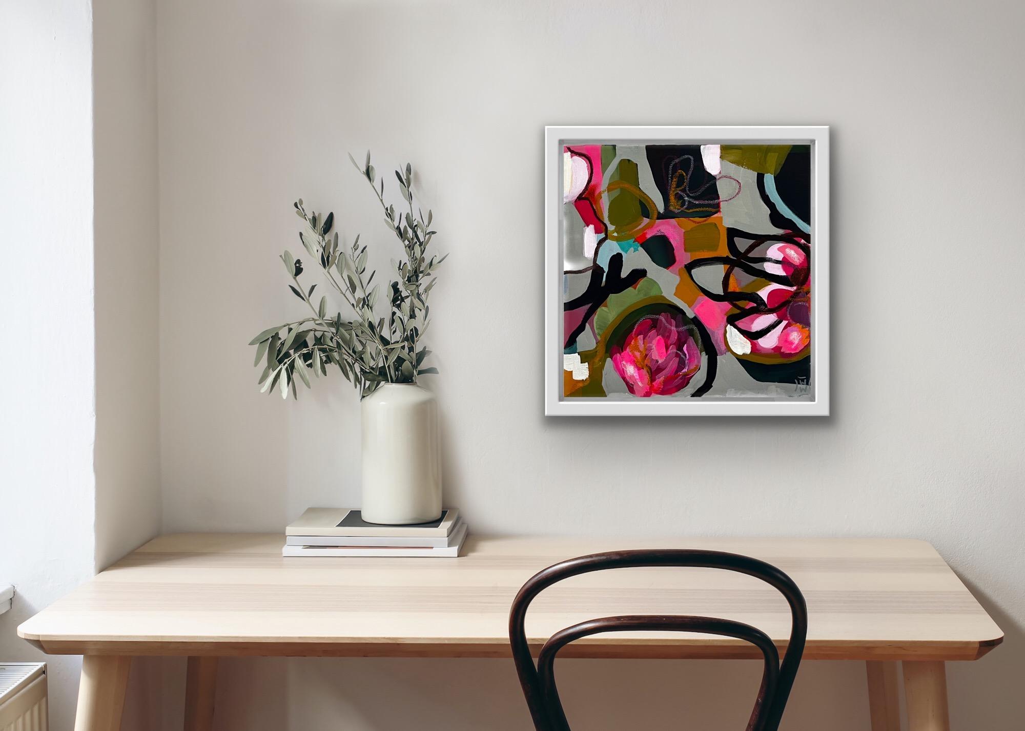 Portia, Floral Art, Bright Flower Painting, Contemporary Abstract Floral Artwork - Black Landscape Painting by Wendi Weller