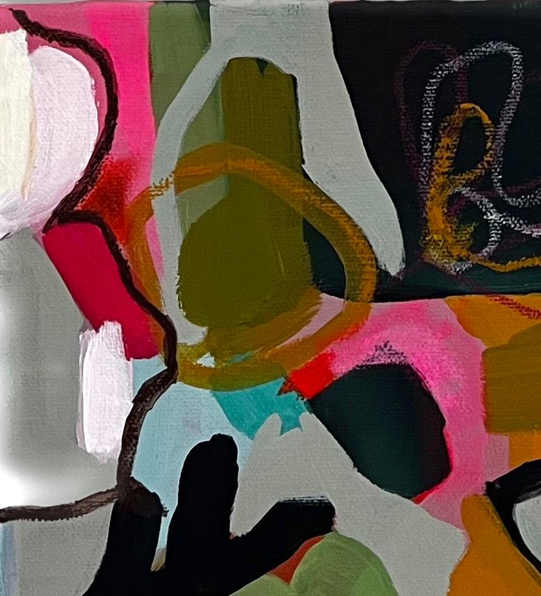 Portia, Blumenkunst, leuchtendes Blumengemälde, zeitgenössisches abstraktes Blumenkunstwerk (Schwarz), Landscape Painting, von Wendi Weller