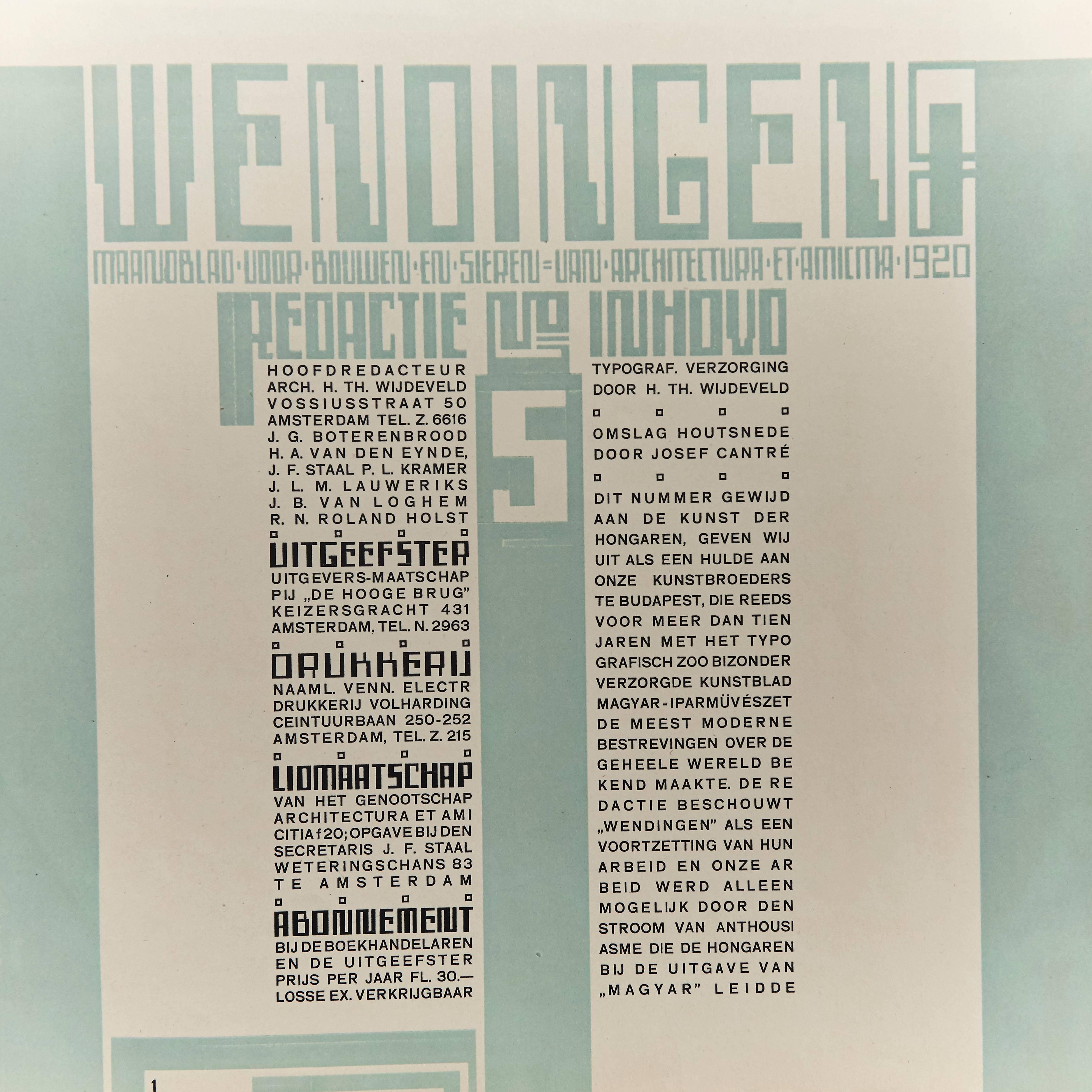 Mid-Century Modern Wendingen, numéro 5, couverture par Josef Cantré, 1920 en vente