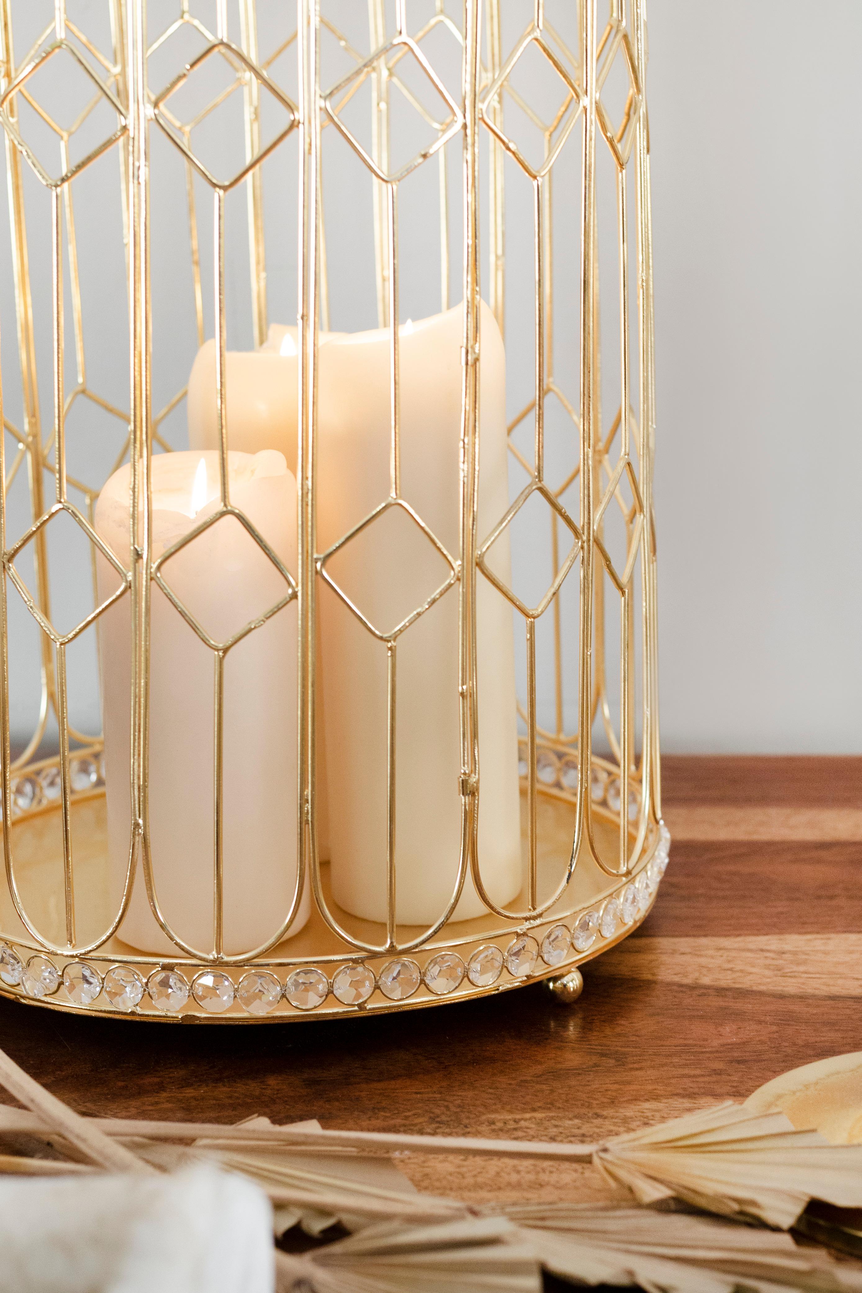 Contemporary Set/2 Birdcages, Golden Plating & Crystals, Handmade by Lusitanus Home For Sale
