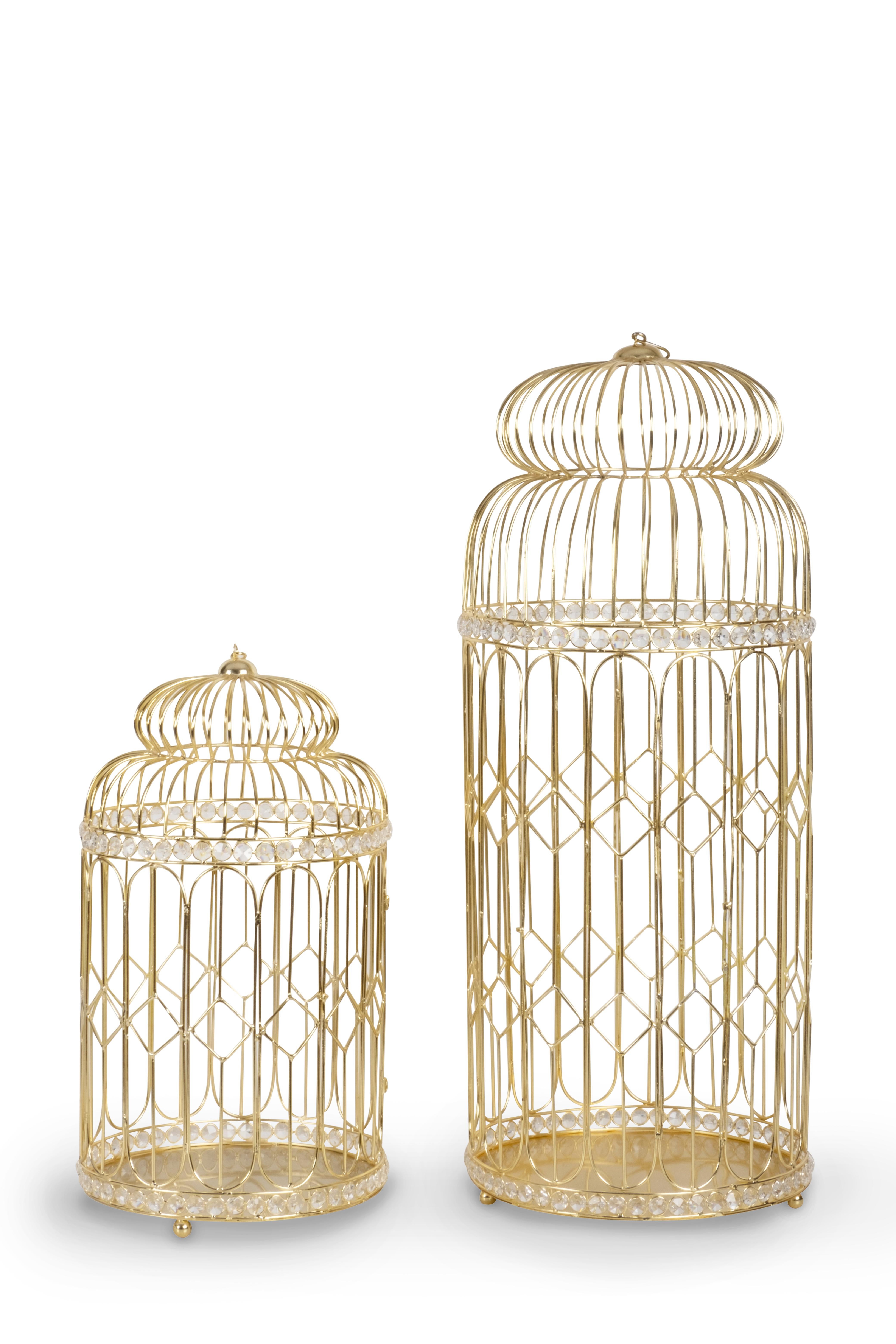 Lot de 2 cages à oiseaux, plaqués or et cristaux, fabriqués à la main par Lusitanus Home en vente 2