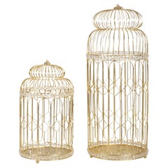 Set/2 Birdcages, Golden Plating & Crystals, Handmade by Lusitanus Home