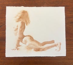 "Belu Dolphin" nude watercolor painting of a man stretching on white background