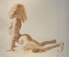 "Belu Dolphin" nude watercolor painting of a man stretching on white background