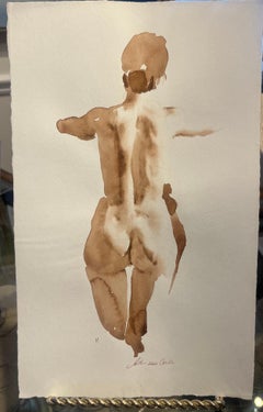 "Le dos de Giulia" Peinture à l'aquarelle, Nu, Figuratif, Contemporain