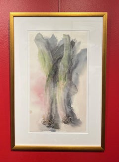"Leeks" watercolor painting of leeks on white background