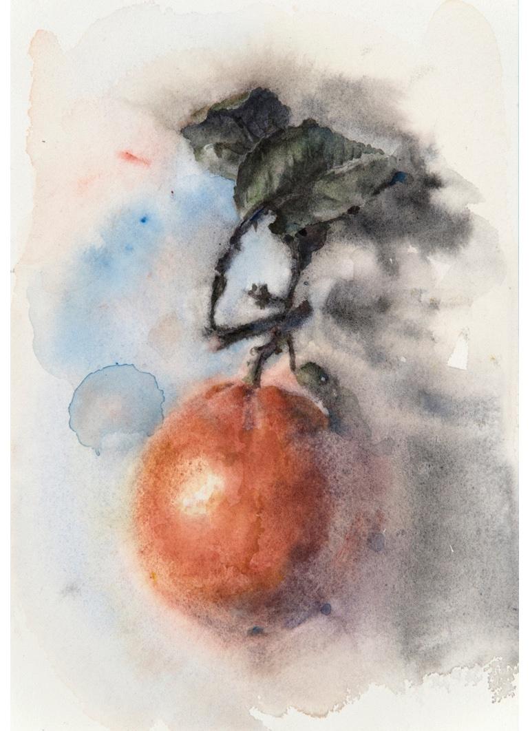 Wendy Artin Still-Life Painting - "Orange" still life watercolor painting of an orange