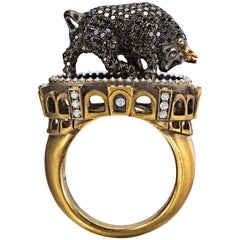 Wendy Brandes 1,48 TCW Diamante Negro Anillo Toro Tauro Con Sorpresa Interior