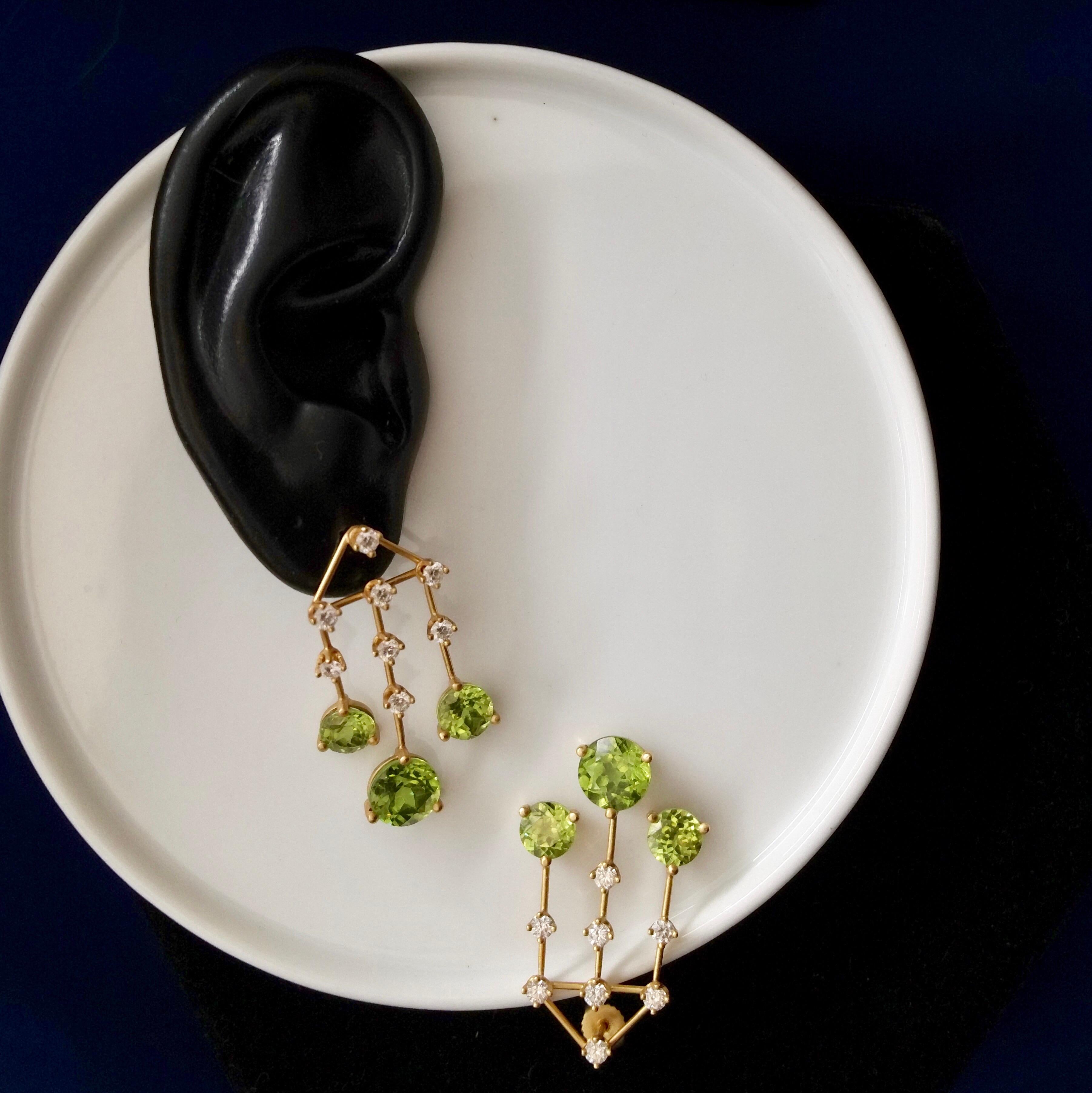 Women's Wendy Brandes Birthstone Chandelier Earrings With Peridot and 1.41 TCW Diamonds For Sale