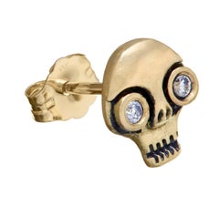Wendy Brandes 18k Yellow Gold Skull Single Stud Earring with Diamond Eyes