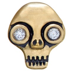 Wendy Brandes 18k Yellow Gold Skull Single Stud Earring with Diamond Eyes