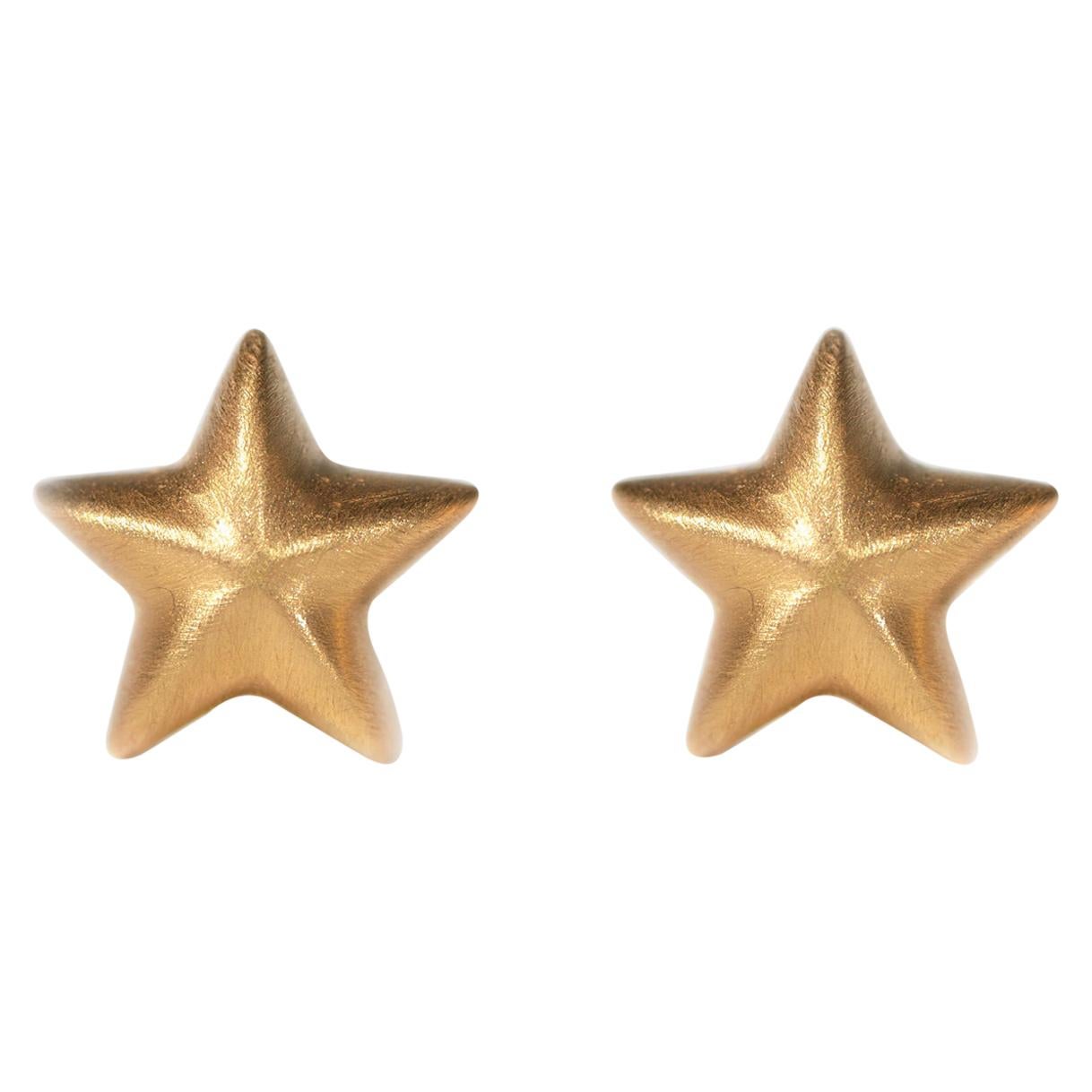 Wendy Brandes 18K Yellow Brushed Gold Star Stud Earrings