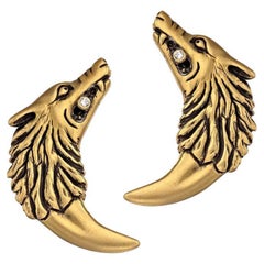 Wendy Brandes 18k Yellow Gold Wolf Crescent Earrings with Diamond Accents