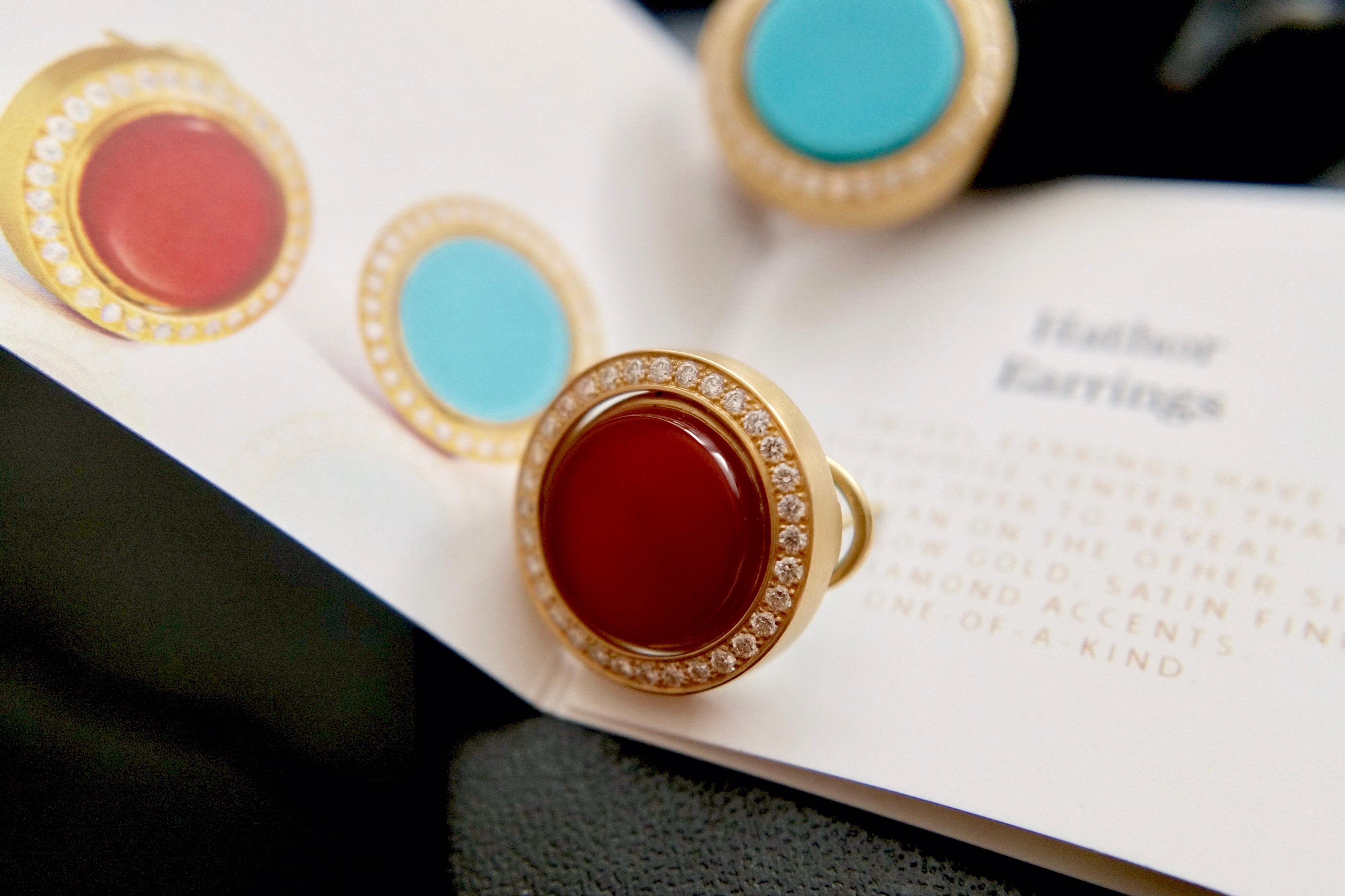 Wendy Brandes 2-in-1 Turquoise and Carnelian 18K Gold Swivel Ring & Earring Set 9