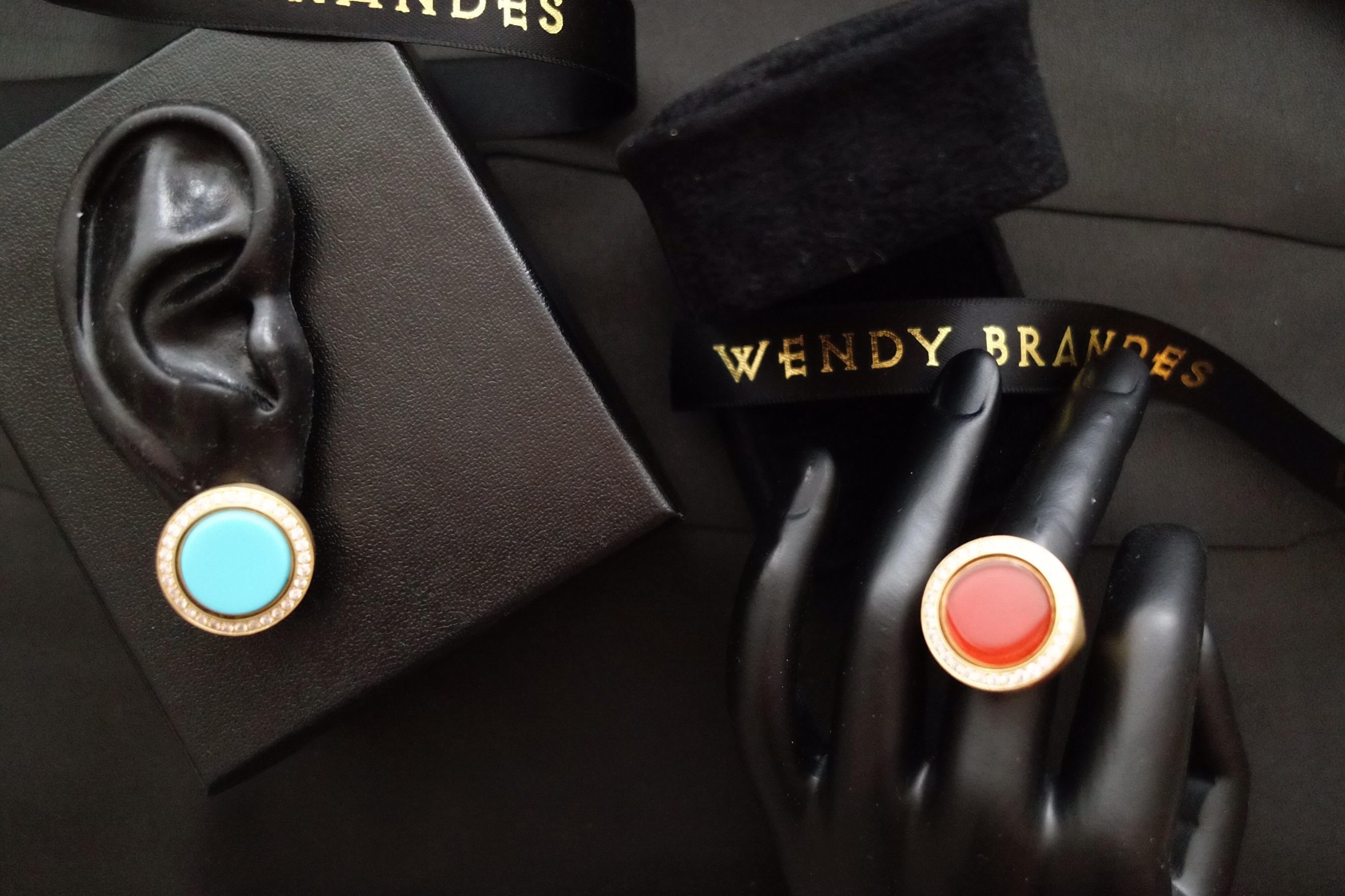 Wendy Brandes 2-in-1 Turquoise and Carnelian 18K Gold Swivel Ring & Earring Set 12