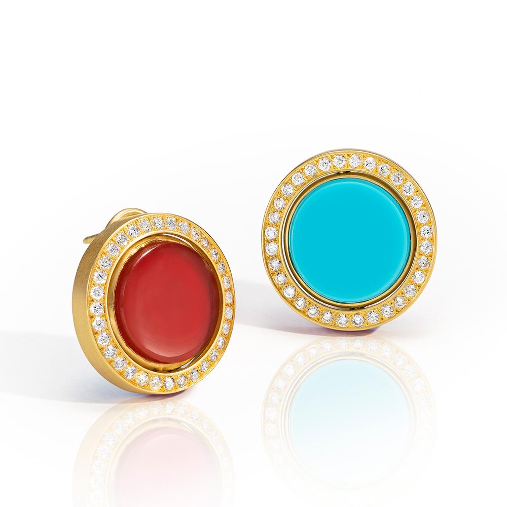 Wendy Brandes 2-in-1 Turquoise and Carnelian 18K Gold Swivel Ring & Earring Set 1