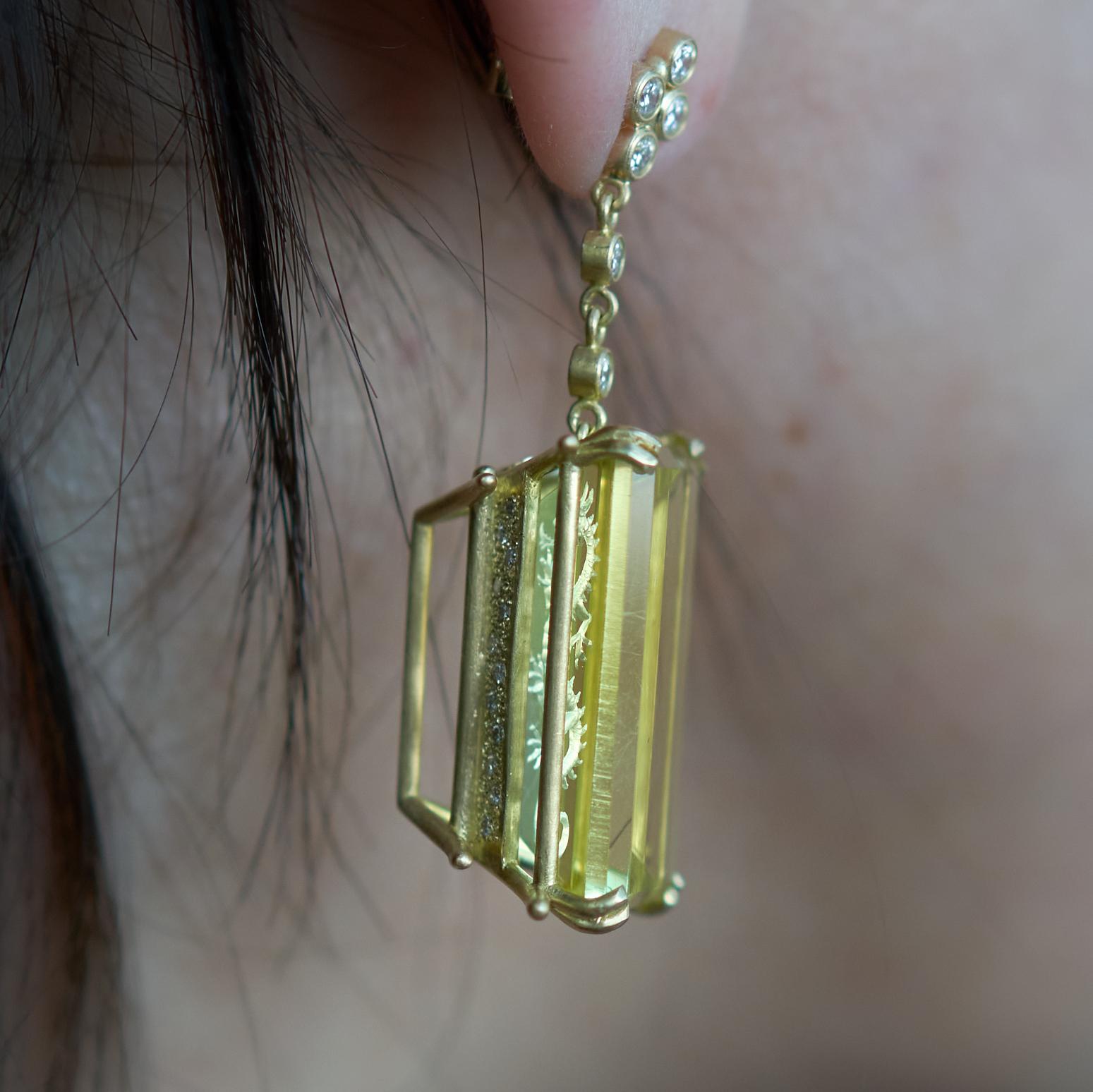 Gelbgold-Ohrringe von Wendy Brandes mit Amethyst und Citrin und Diamanten 1