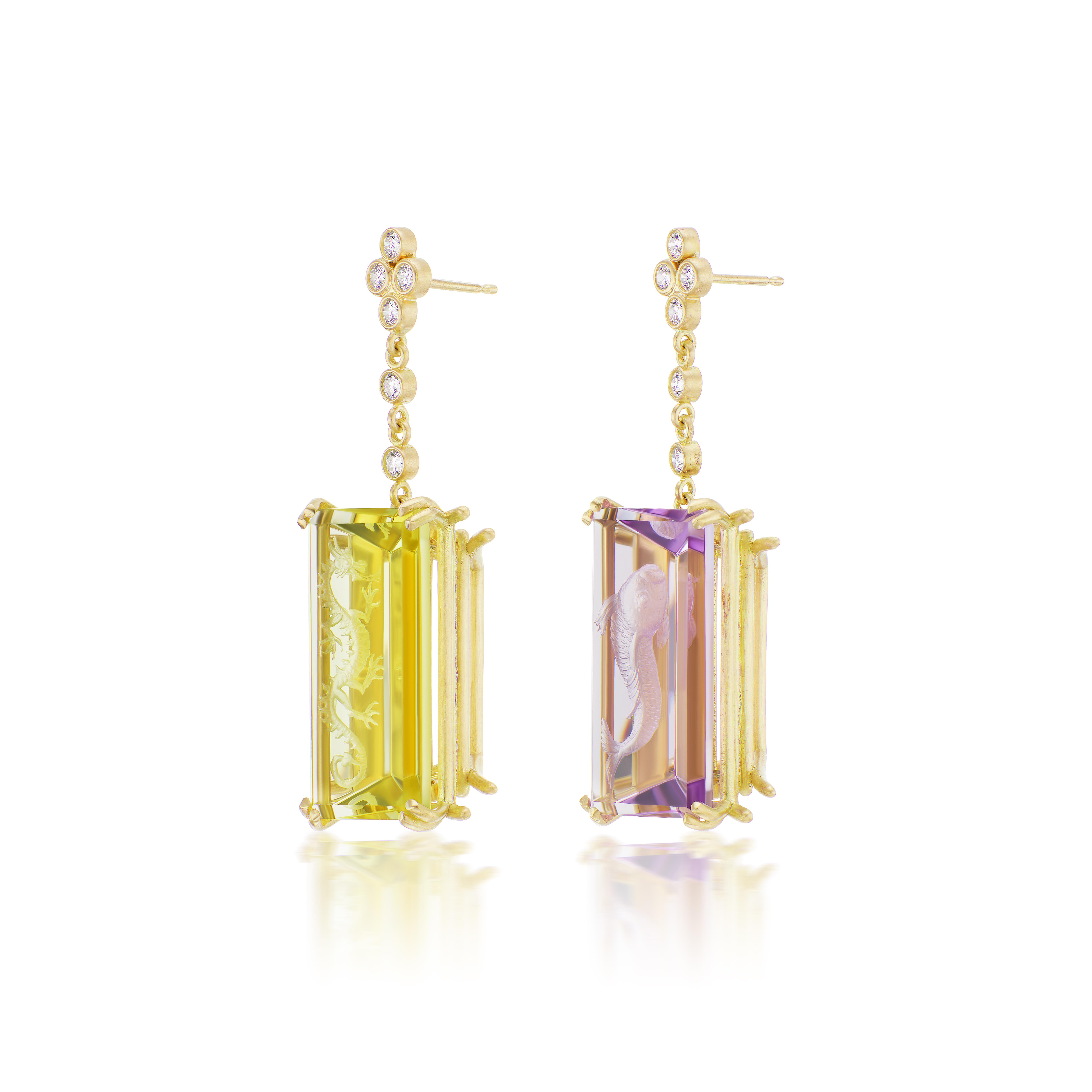Gelbgold-Ohrringe von Wendy Brandes mit Amethyst und Citrin und Diamanten (Zeitgenössisch)