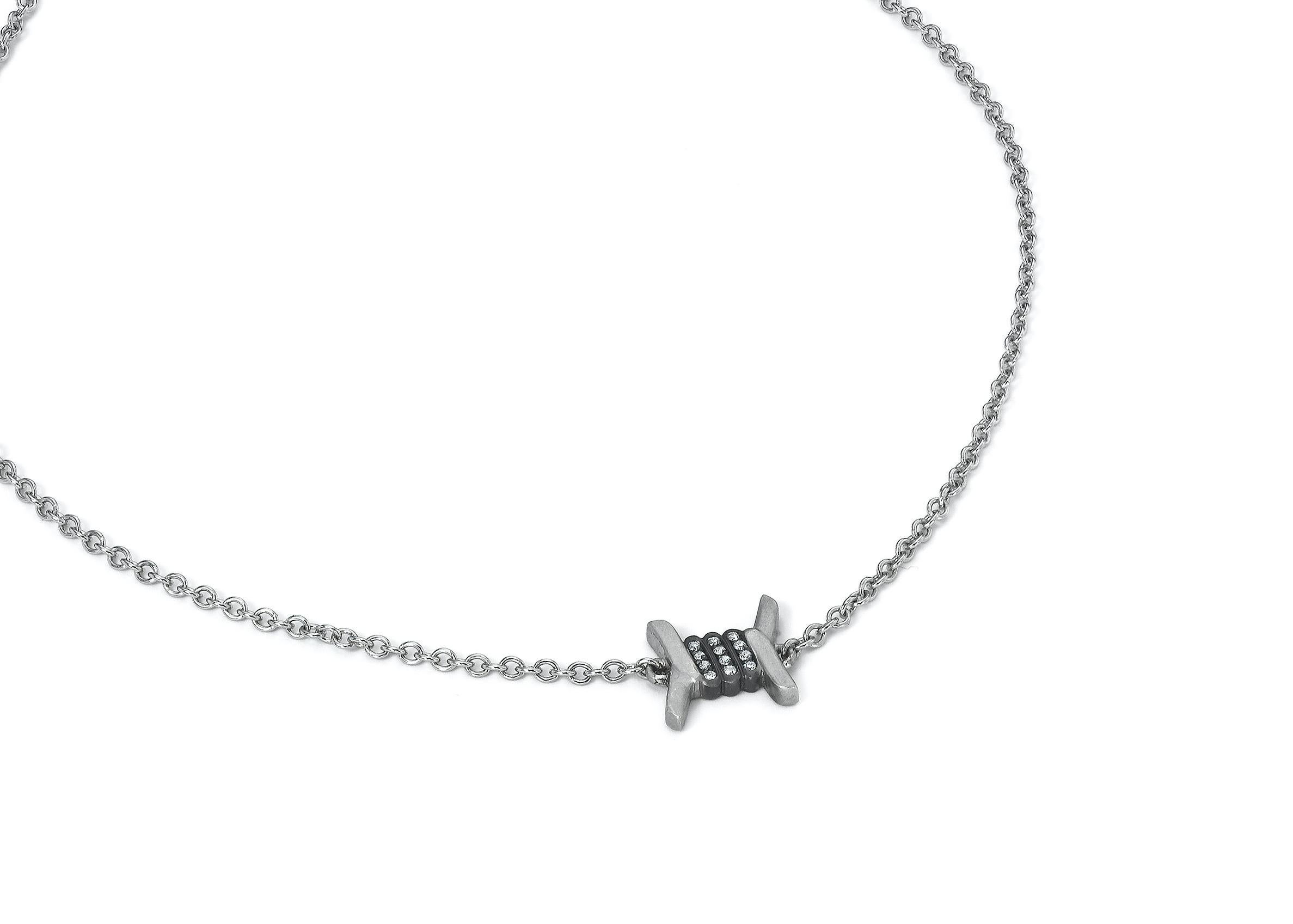 Wendy Brandes Halskette aus Platin mit Diamanten und Stacheldraht (Rundschliff) im Angebot