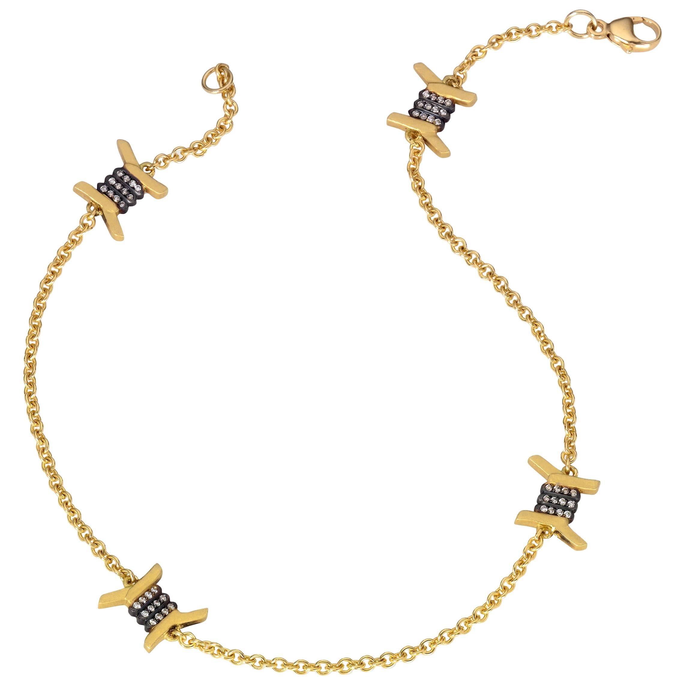 Wendy Brandes Barbed Wire Diamond and 18K Yellow Gold Ankle Bracelet/Anklet