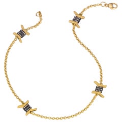 Wendy Brandes Knchelarmband/Armband aus 18 Karat Gelbgold mit geflochtenem Draht und Diamanten