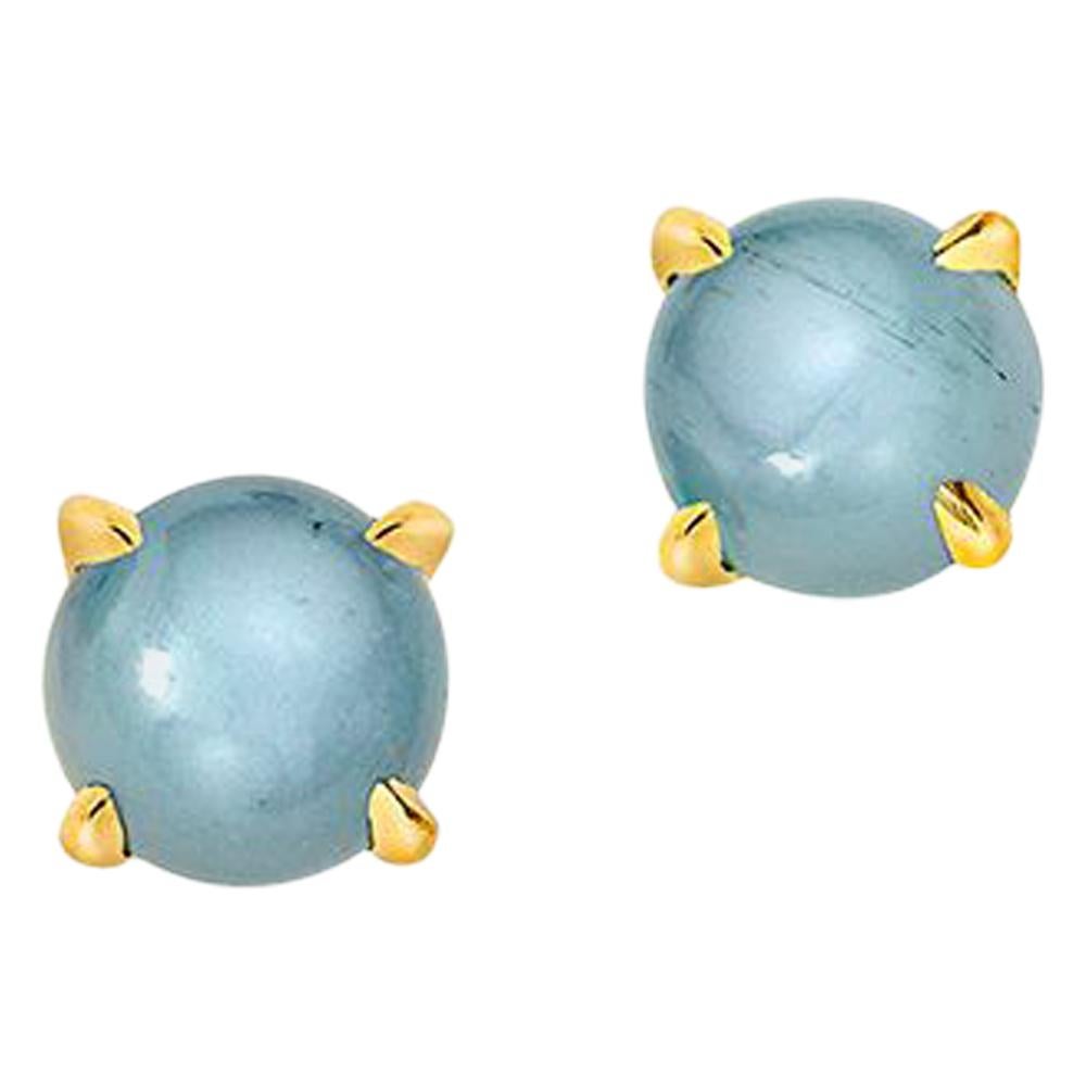 Wendy Brandes Cabochon March Birthstone Gemstone Aquamarine Earring Studs Pair