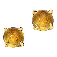 Wendy Brandes - Boucles d'oreilles clouées en or jaune 18 carats avec citrine cabochon comme pierre de naissance