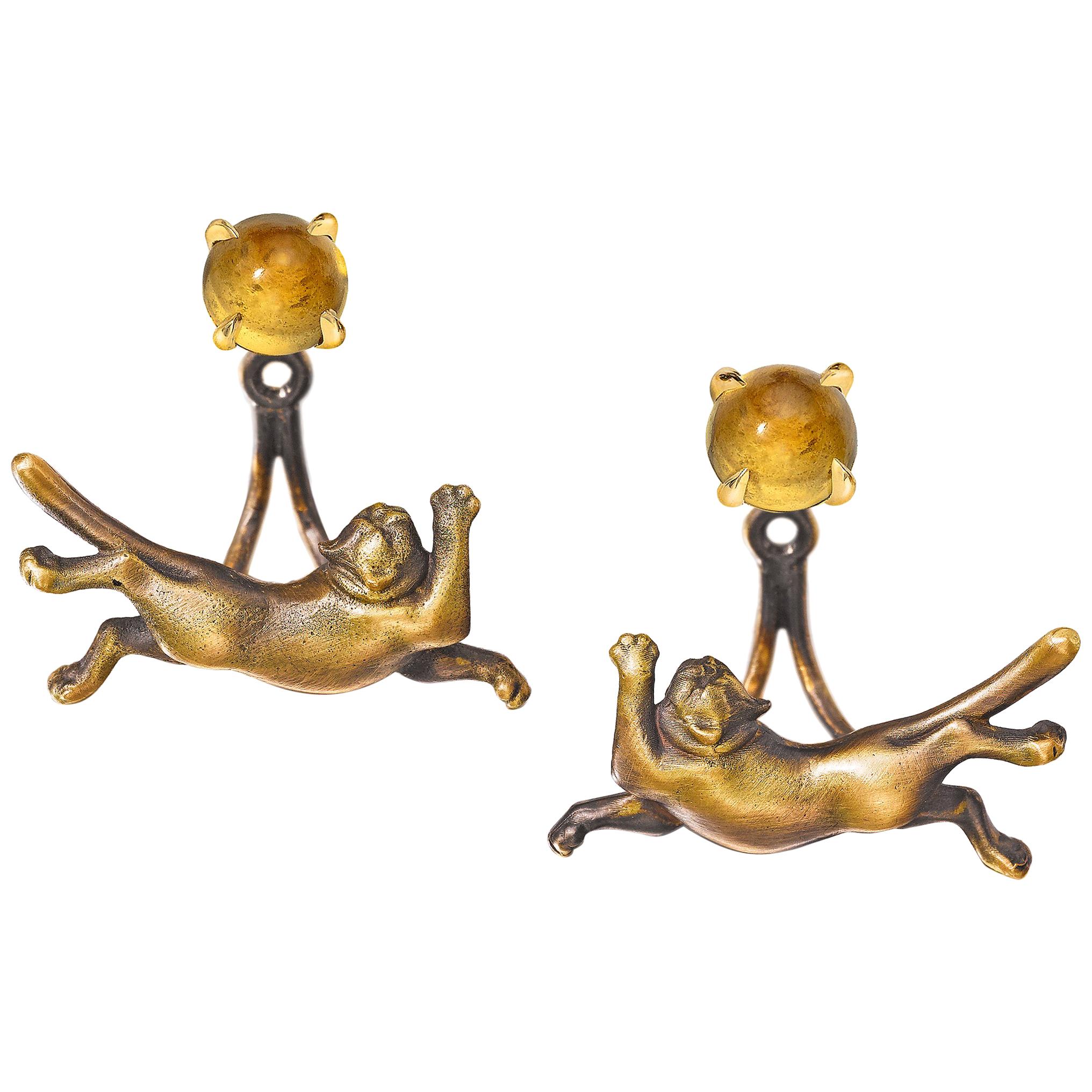 Wendy Brandes Cat Earring Jackets With Citrine Birthstone Studs