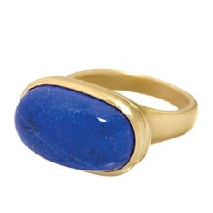 Wendy Brandes Dome Shape Locket/Poison with Custom-Cut Lapis and Gold Ring
