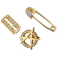 Wendy Brandes Ear Game 3-pc Safety Pin Razor Anarchy Diamond Gold Stud Earrings