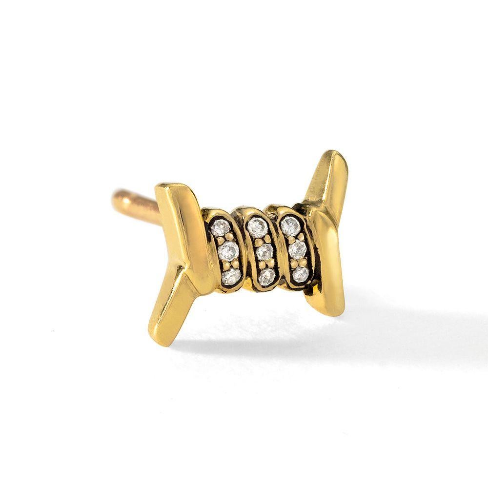 Wendy Brandes Pendiente de alambre de espino de oro amarillo de 18 quilates con diamantes Corte redondo en venta