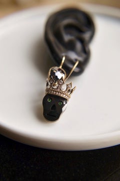 Wendy Brandes Memento Mori Black Diamond Skull Earrings With Crowns