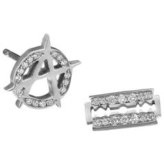 Wendy Brandes Ausgefallene gemischte asymmetrische Mix-Match Platin-Diamant-Ohrstecker