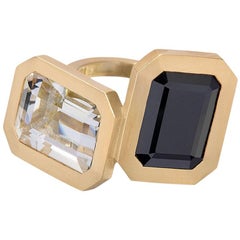 Wendy Brandes Black Spinel and Rock Crystal Toi et Moi Ring in 18K Gold