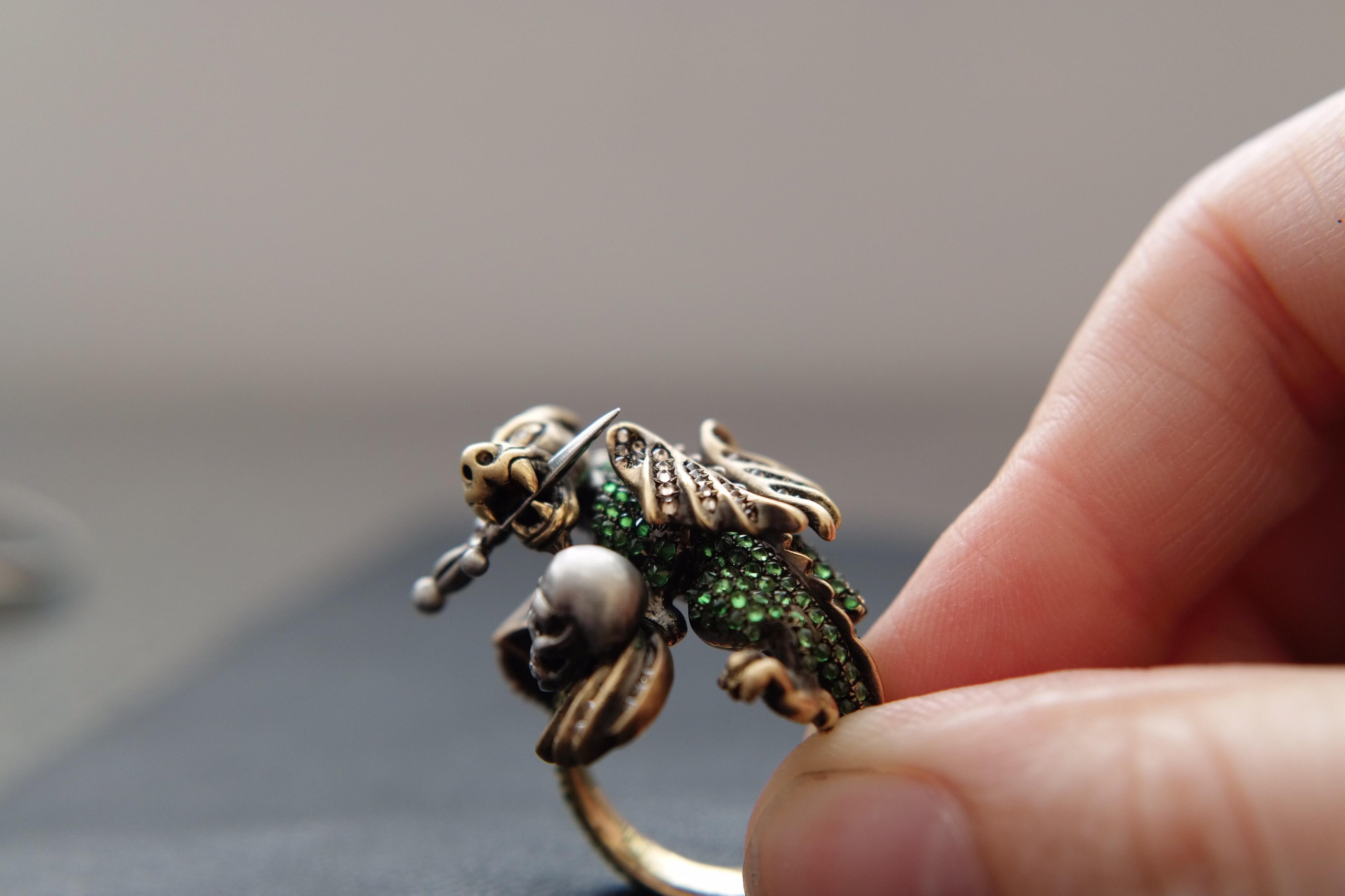 Wendy Brandes 18K Gold and Gemstone Dragon Ring With Hidden Knight 1