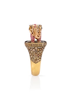 Wendy Brandes 2 TCW Pink Sapphire Elephant Ring in 18K Gold With Brown Diamonds