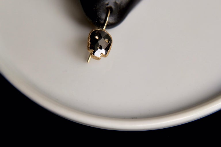 Round Cut Wendy Brandes Fancy-Cut 2.54 Carat Black Diamond Skull Earrings For Sale